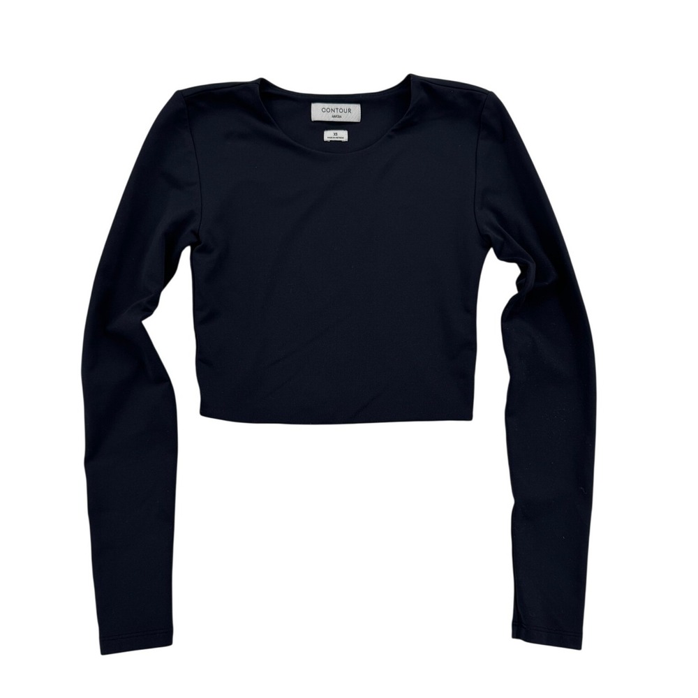 Aritzia Contour Long Sleeve Top Women XS Black Excellent Cropped Crew Neck